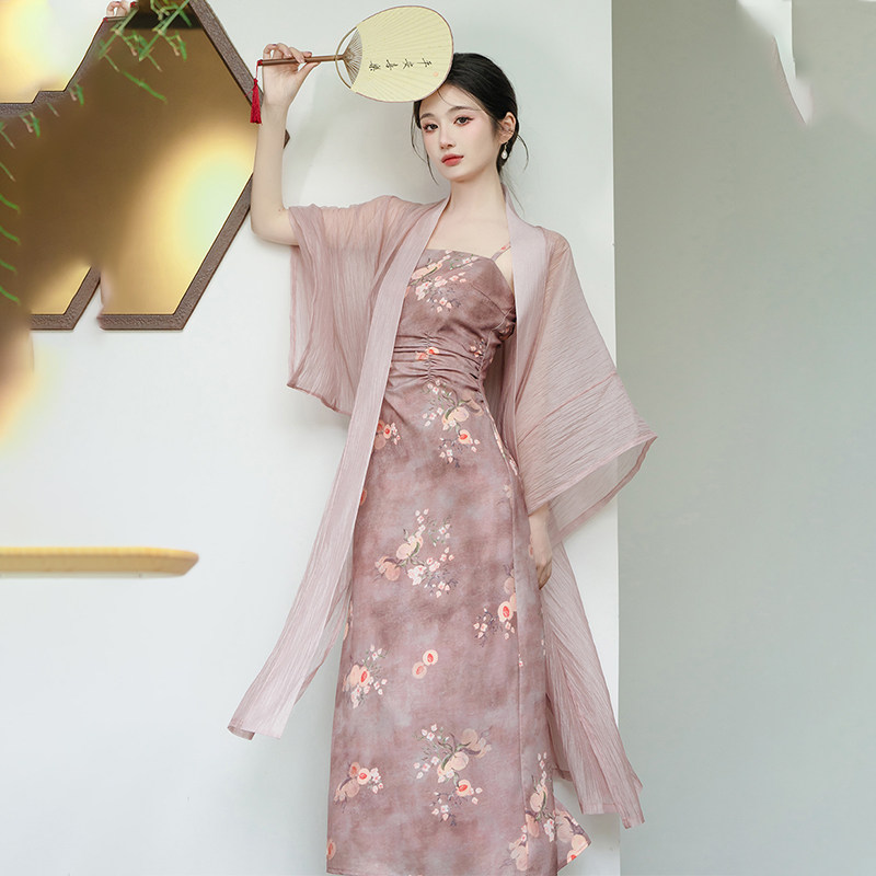新中式复古国风汉元素改良汉服连衣裙女夏季吊带开衫两件套高级感
