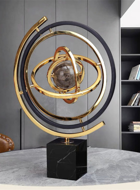 现代轻奢高档金属浑天仪地球样售楼部客厅酒柜书房桌面软装摆件