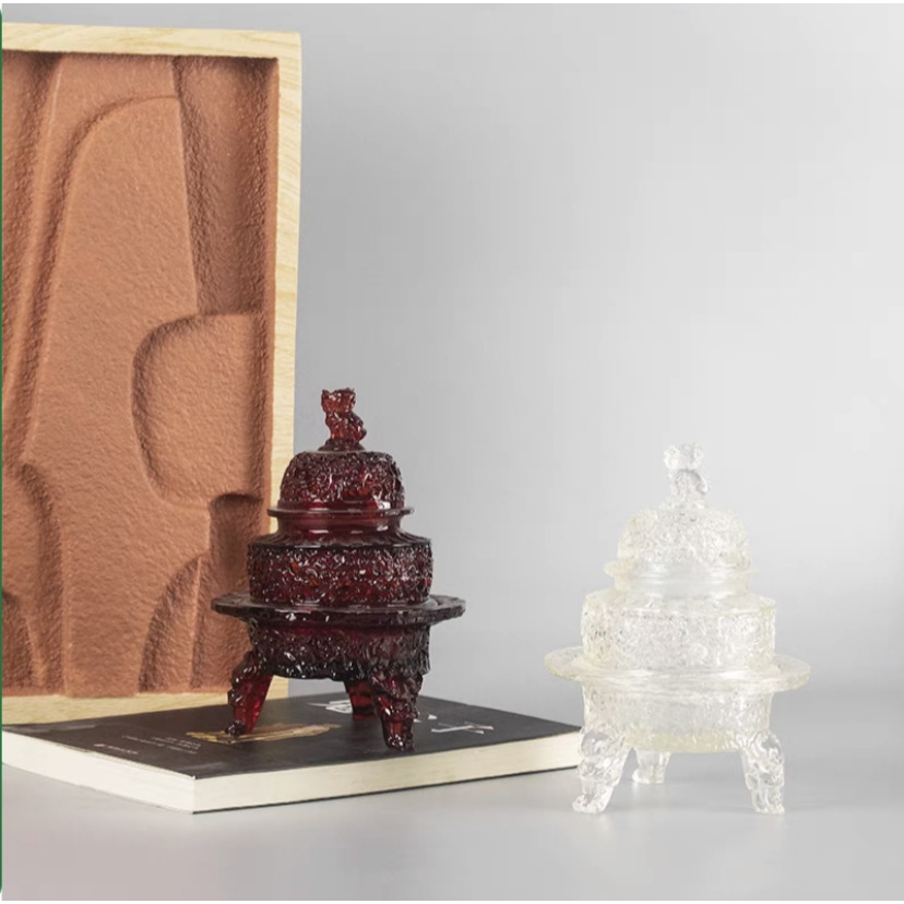 新中式样板间香炉摆件客厅书房桌面软装饰品茶室茶几博古架工艺品