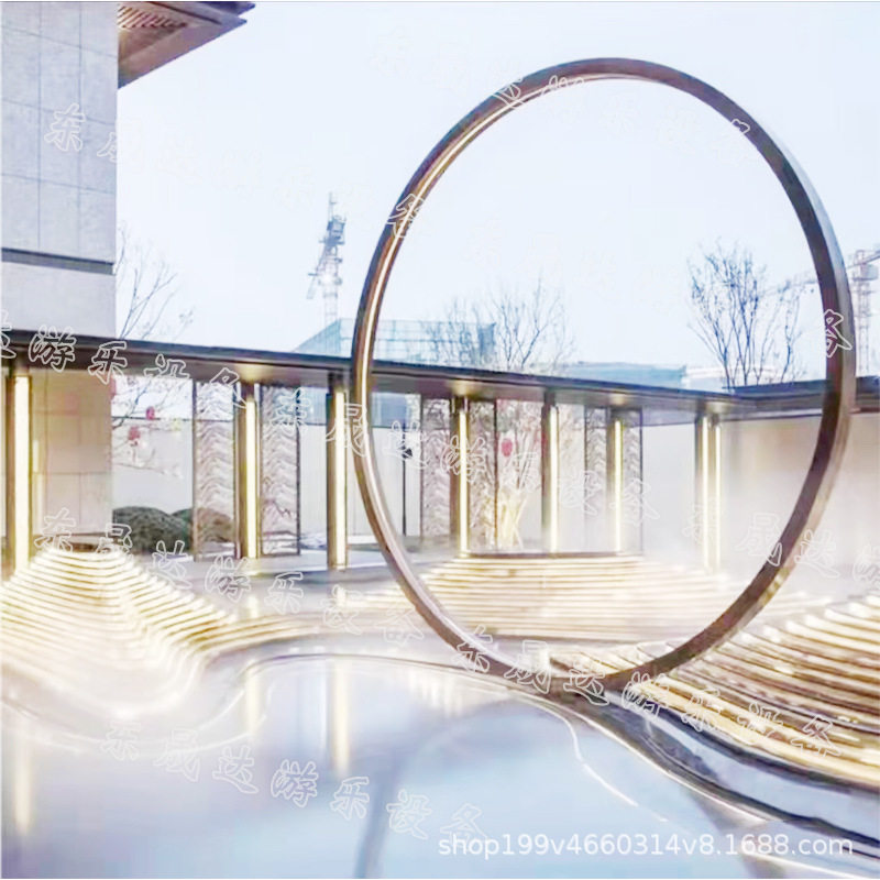 大型不锈钢雕塑水雾门户外景区广场景观婚礼暖场道具烟雾景观装饰