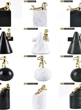 样板间轻奢大理石装饰品摆件金色小铜人酒店客厅书柜玄关软装饰品