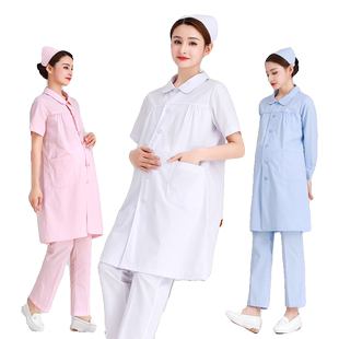 孕妇护士服长袖孕妇装工作服孕妇白大褂四季大码医生长袖分体孕期
