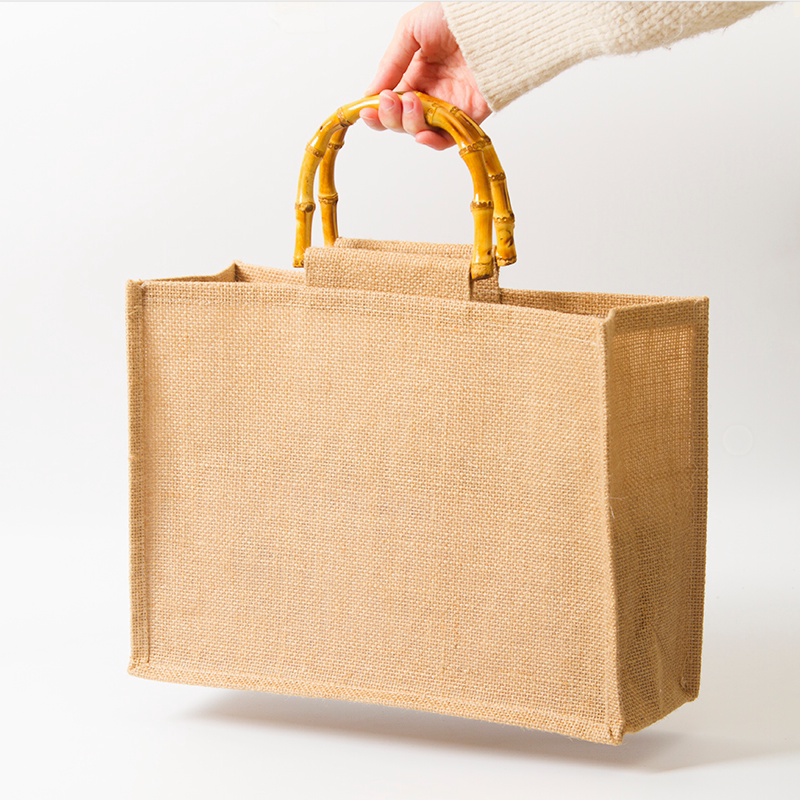 麻布复古竹子把手手提袋大容量饰品首饰袋便携环保购物袋diy定制