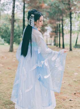 翎羽改良汉服女日常中国风广袖刺绣羽毛大袖衫齐胸襦裙学生夏装