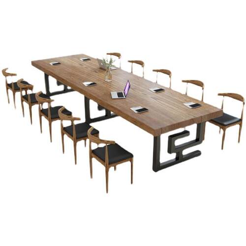 实木大型会议桌简约现代电脑职员办公桌台loft洽谈长条工业风桌椅