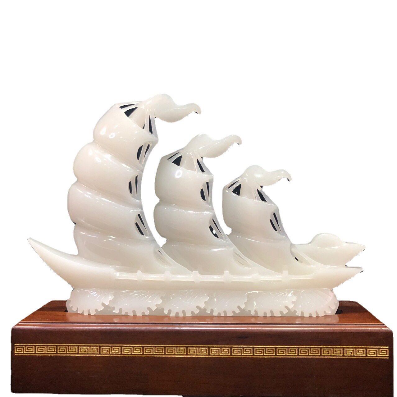 云浮石材工艺品阿富汗玉石摆件帆船一帆风顺家居装饰品BZHAO兆
