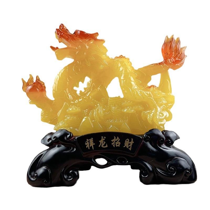义乌厂家仿玉祥龙招财龙摆件生肖龙工艺品老板办公室桌装饰品