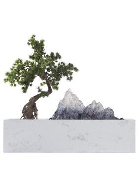仿真迎客松盆景松树摆件客厅隔断玄关绿植假山枯山水茶室软装饰品