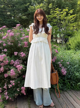 idem·2025新款彩色花朵刺绣荷叶领全棉提花日系无袖连衣裙