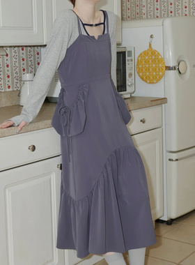 idem 粉色吊带连衣裙高级大口袋双肩带气质纯色长裙