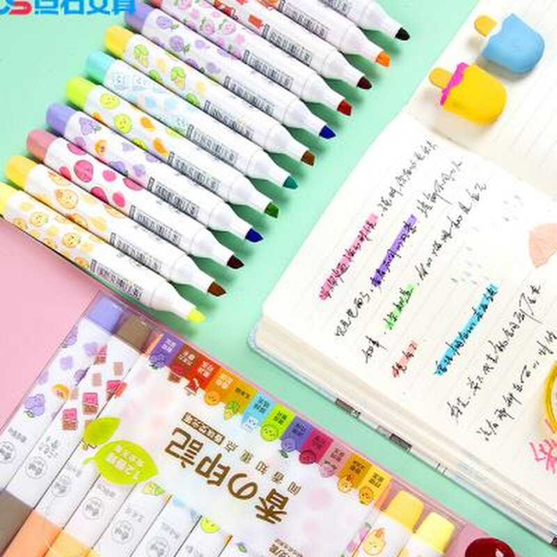 点石三角杆荧光笔标记笔ds829荧光色笔香味荧光笔学生用荧光标记