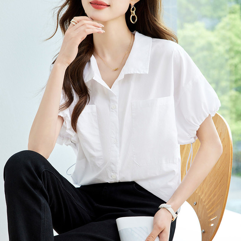 棉茧 2026夏季短袖衬衫女新款通勤韩版宽松职业装女纯棉别致上衣