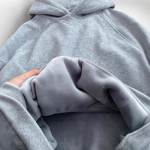 卫衣女秋冬灰色奥粒绒小个子加绒加厚校服内搭神器女短款显瘦上衣