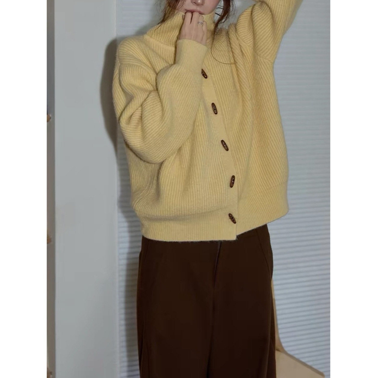 吵吵韩系黄色高领内搭打底毛衣女2026秋冬休闲保暖长袖毛线衣