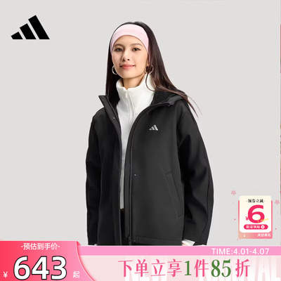 劲浪体育adidas阿迪达斯女子运动休闲夹克加绒保暖黑色外套KS2782