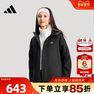 劲浪体育adidas阿迪达斯女子运动休闲夹克加绒保暖黑色外套KS2782