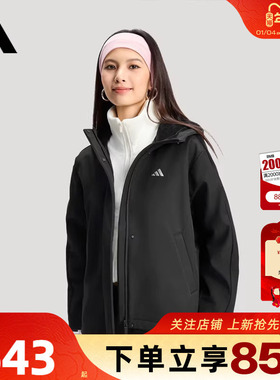 劲浪体育adidas阿迪达斯女子运动休闲夹克加绒保暖黑色外套KS2782