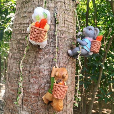 小兔子爬绳子树脂工艺品花园庭院树木挂件装饰摆件阳台园艺可爱