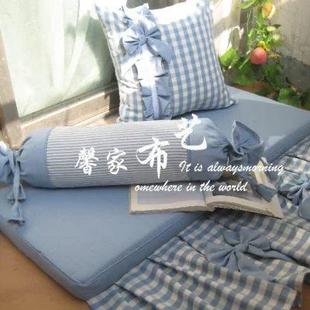 浅蓝色织糖果枕抱枕靠垫大号可拆洗十字绣枕圆柱枕糖果枕套定做