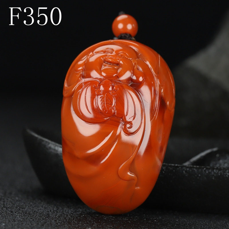 天然凉山南红玛瑙柿子红弥勒佛 笑佛吊坠原石挂件女款F350