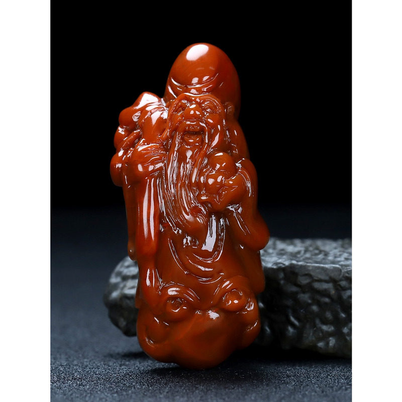 天然凉山南红玛瑙摆件满肉柿子红寿星小摆件南红寿星把件男女184