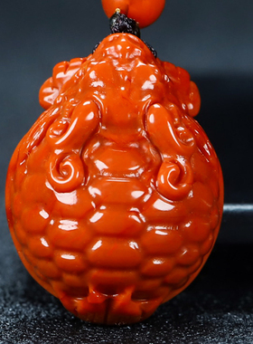 天然凉山南红玛瑙柿子红龙龟富贵长寿吊坠原石雕刻挂件男女款376