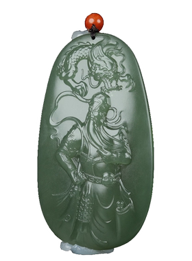 新疆和田玉武财神原石关公吊坠