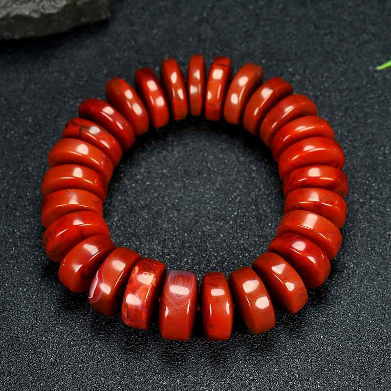 正品天然四川凉山南红玛瑙柿子红火焰纹原石南红手链手串男款D111