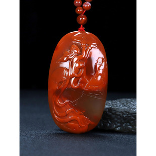 正宗天然凉山南红玛瑙柿子红美女吊坠 女娲补天挂件大师款N64