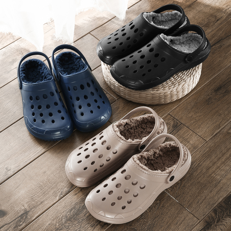 款冬加绒洞洞鞋保暖家用防滑外穿