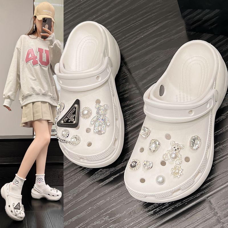 爆款踩屎感网红同款洞洞鞋女一体厚底外穿沙滩凉拖鞋2025夏季新款