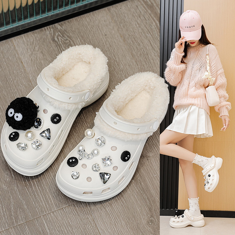 2024年可拆卸两用加绒洞洞鞋女