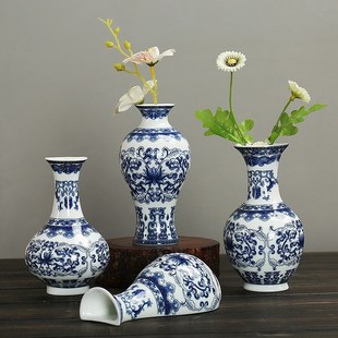 工艺品创意简约家居壁挂小花器 青花瓷中式 陶瓷花瓶办公室摆件时尚