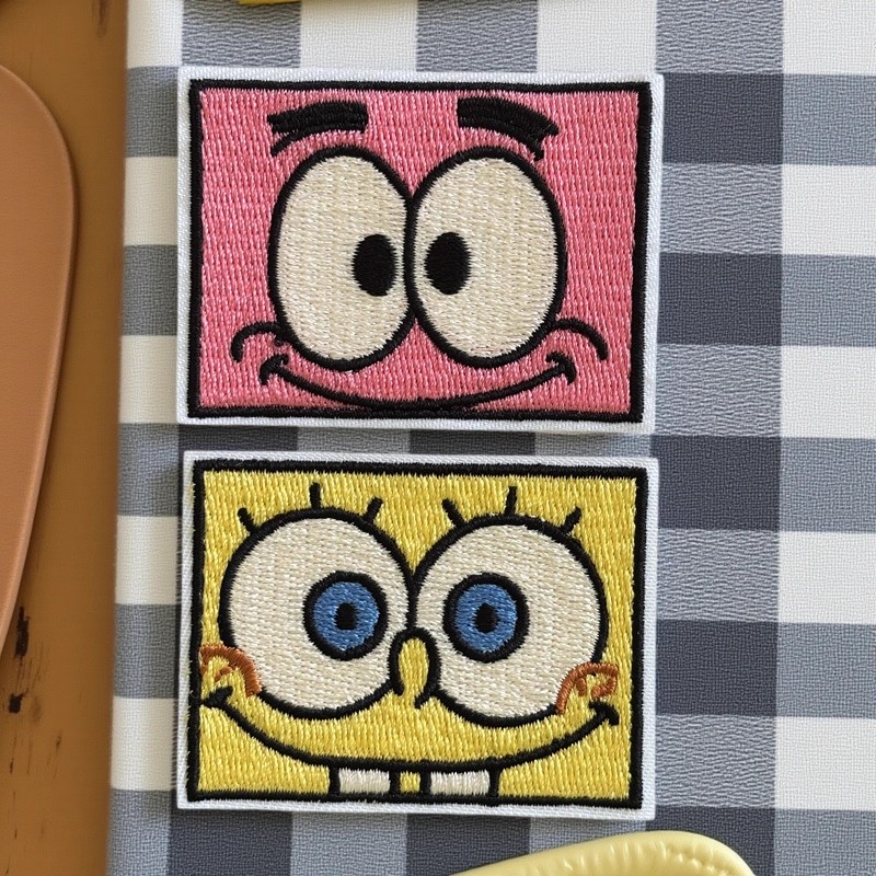 自粘款卡通刺绣海绵宝宝布贴衣服包包装饰贴花修补贴diy补丁贴