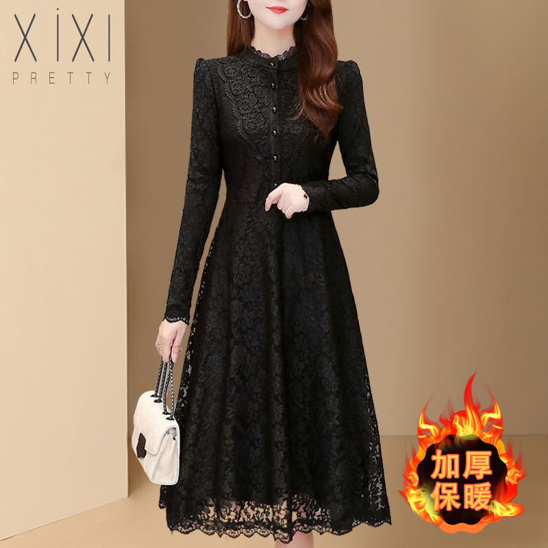 加厚加绒保暖妈妈连衣裙2025秋冬季新款中长款洋气质时尚高端裙女