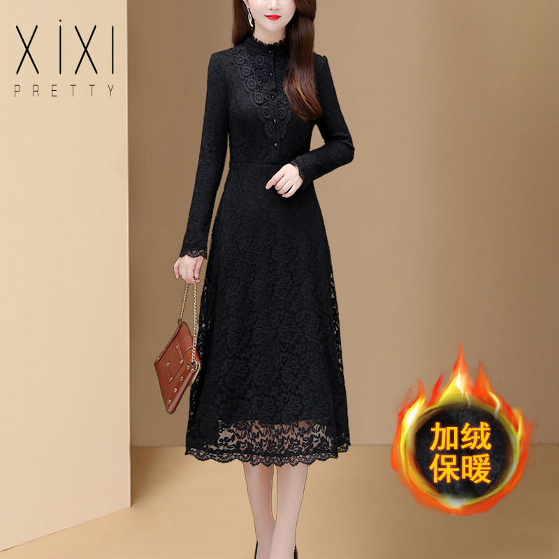 冬季加绒高档蕾丝裙子大牌奢华