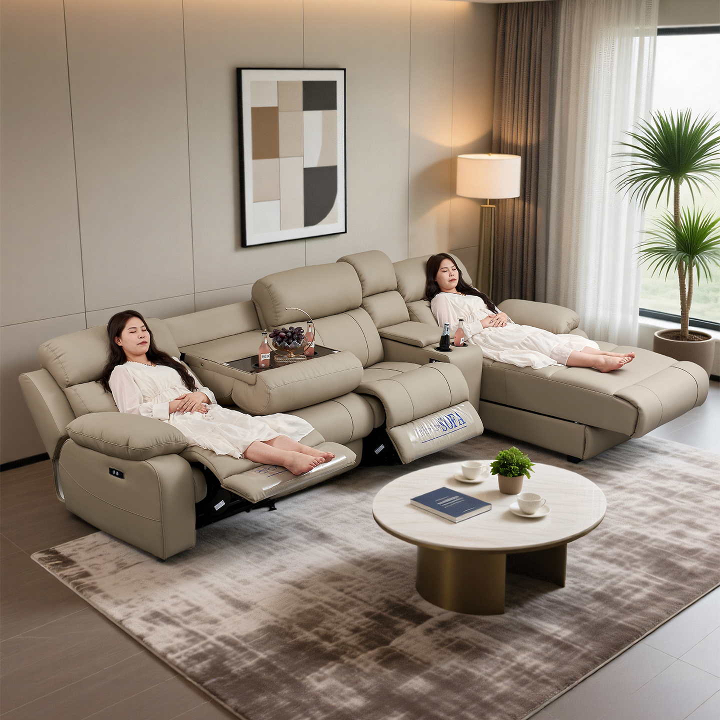 电动多功能头层牛皮沙发伸缩贵妃