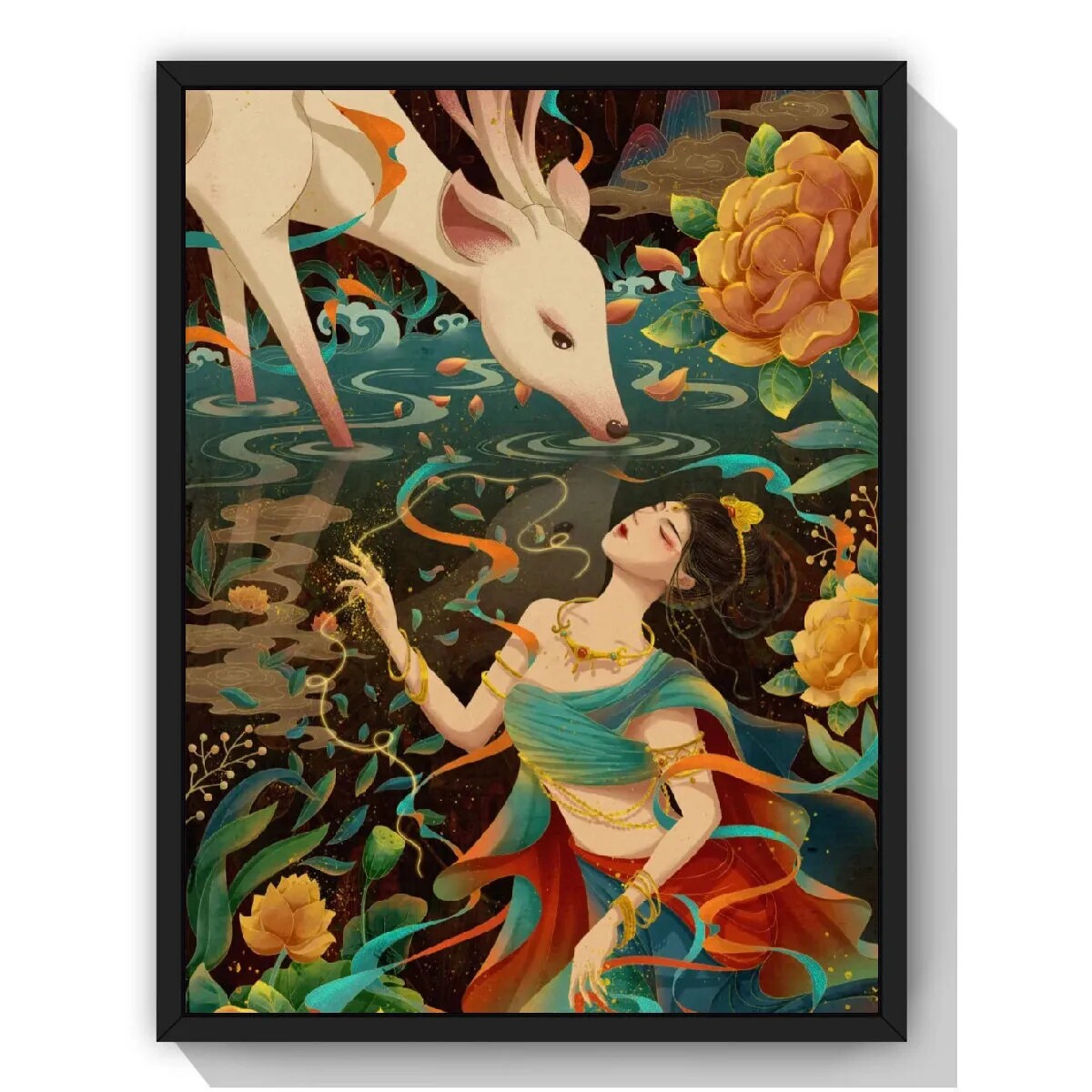 敦煌飞天仙女古风美人diy数字油画休闲减压填色油彩背景墙装饰画