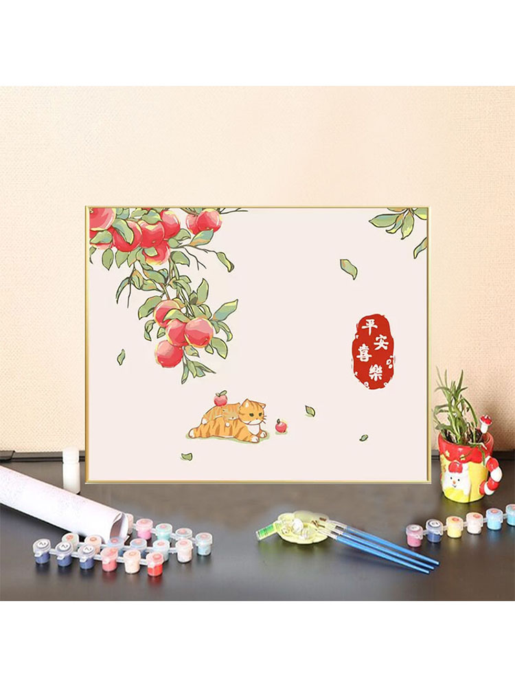 新中式diy数字油画好寓意柿柿如意填充丙烯油彩画手工涂色装饰画图片