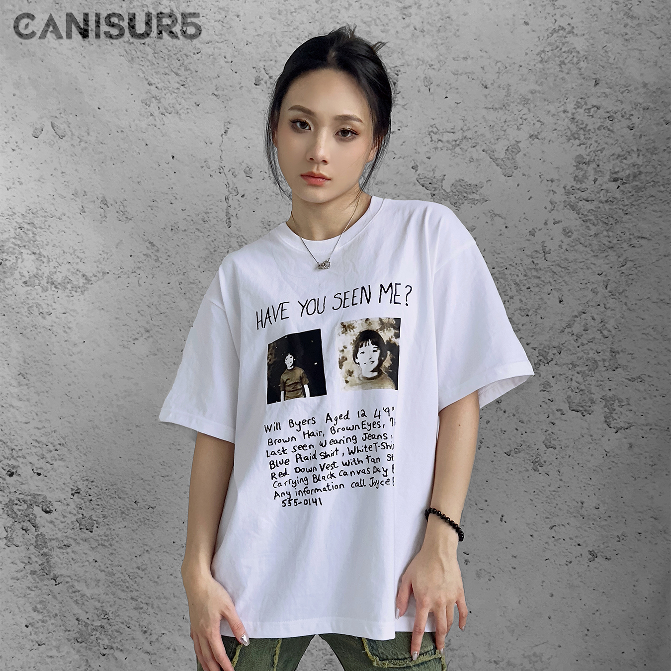 CANISUR5怪奇物语印花t恤棉美式