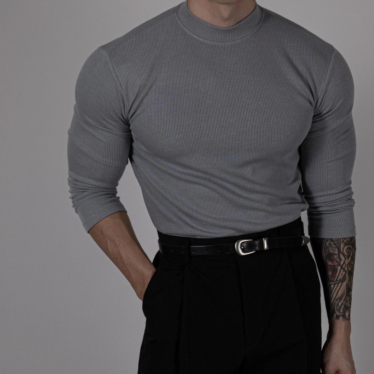 半高领打底衫男士春秋季打底保暖健身纯色弹力针织衫280G衣服运动