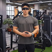 口T恤圆领纯色户外速干衣服运动跑步休闲简约 收袖 健身短袖 男夏季