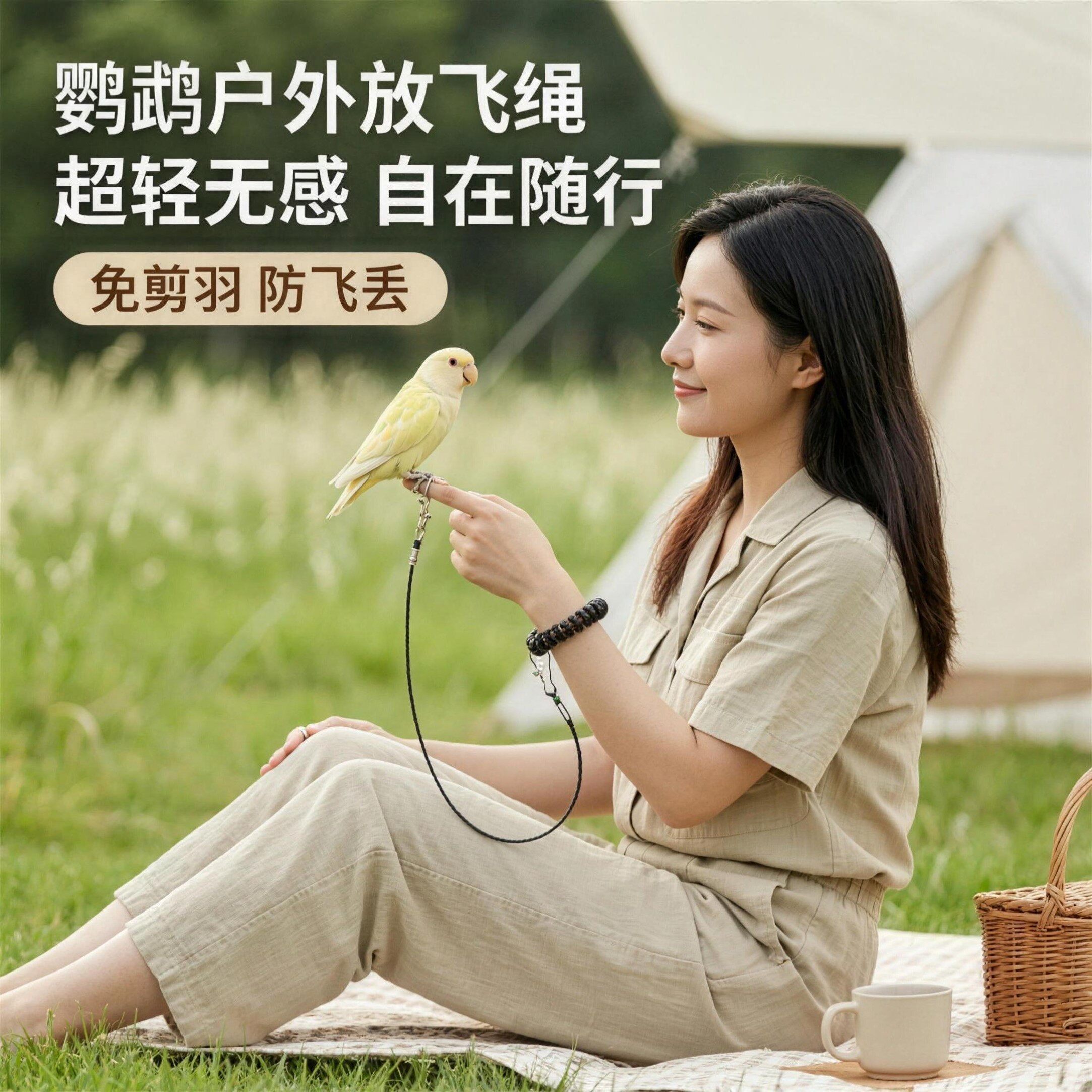 鹦鹉放飞绳不伤脚超轻训练绳虎皮玄凤牡丹脚环脚链脖套遛鸟飞行绳