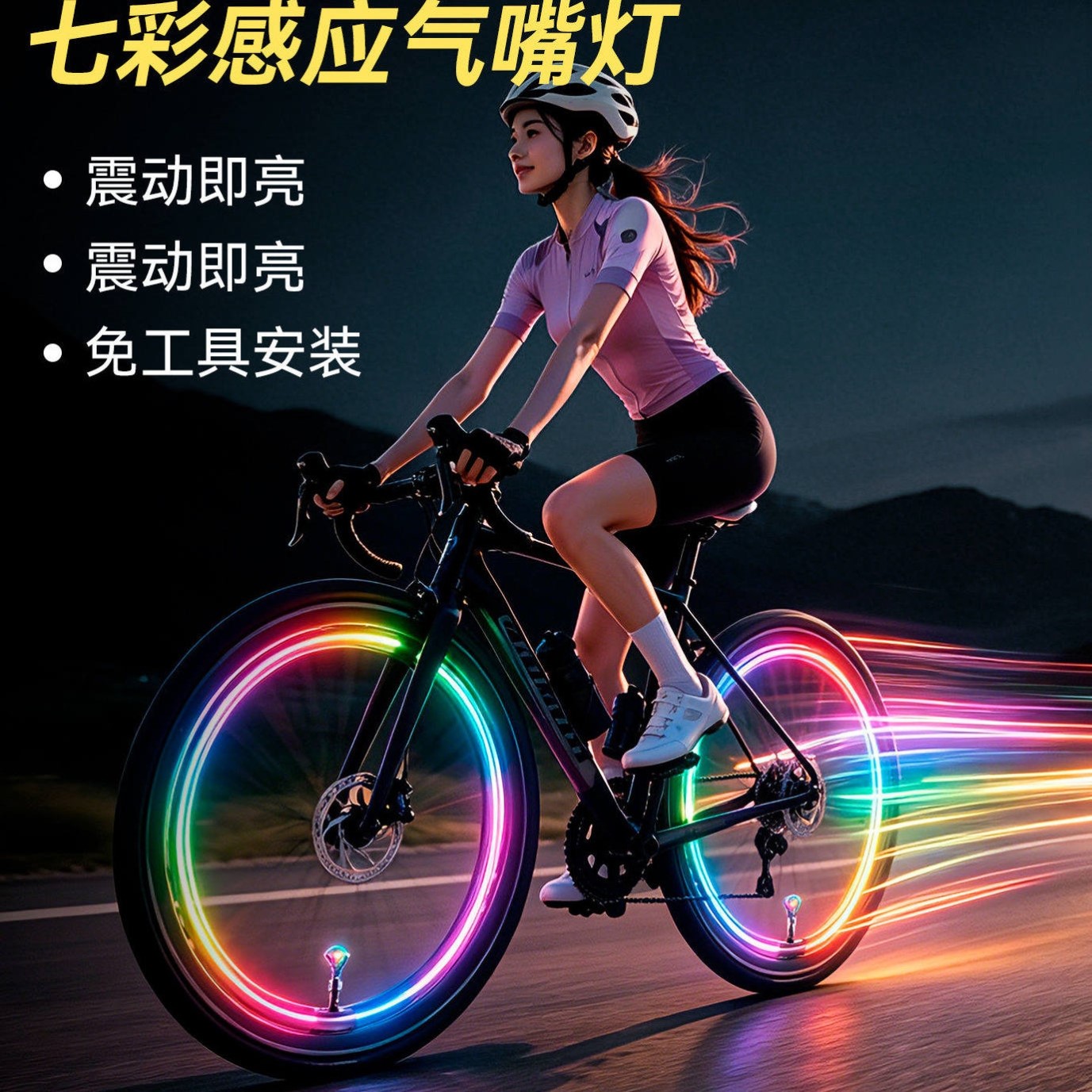 自行车摩托车汽车山地车电动车轮毂风火轮七彩轮胎灯气气门嘴灯