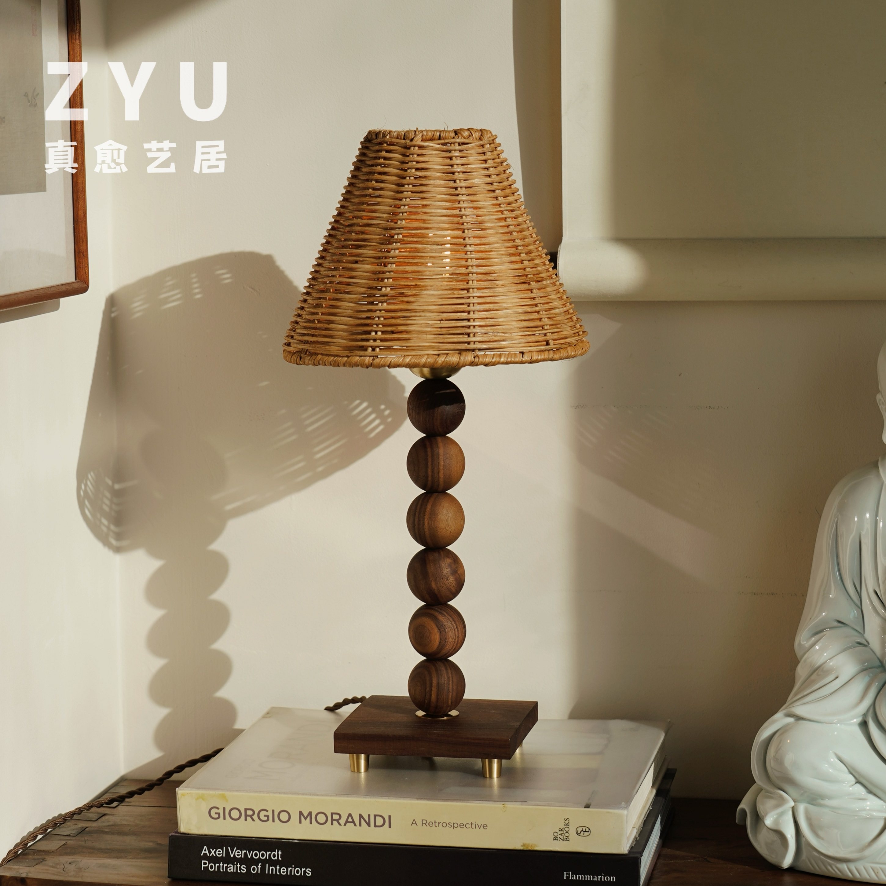 ZYU真愈 复古中古风实木藤编台灯 床头卧室书房装饰照明氛围台灯,家装灯饰光源,装饰台灯,淘宝优惠券,粉丝福利购,淘宝优惠卷