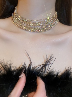 欧美夸张性感彩光镶钻多层项链