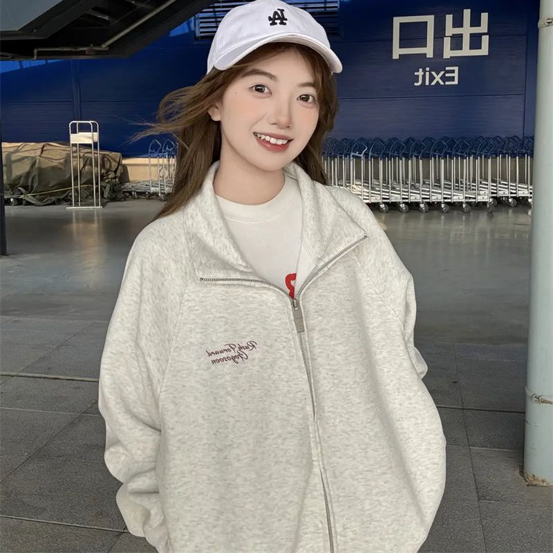 PPHOME美式复古字母印花连帽卫衣女秋季新款宽松显瘦百搭上衣外套
