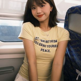 宽松显瘦百搭上衣潮ins PPHOME美式 复古字母印花短袖 t恤女夏季 新款