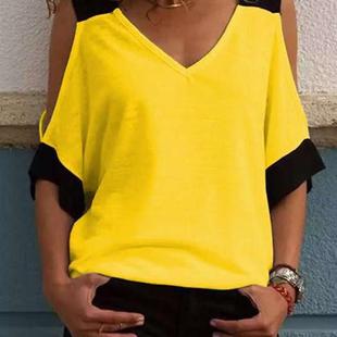 short patchwork color Womens sleeved solid top