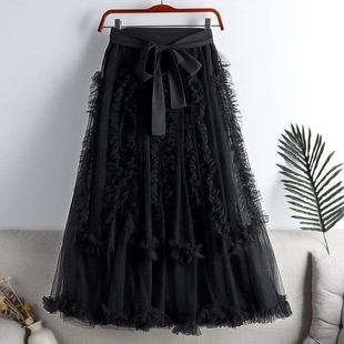 fluffy summer Mesh fungus bow belt mid skirt length large